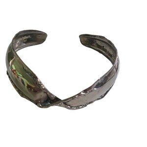 Vintage Unique Brutalist Hammered Silver Cuff Necklace Adjustable 1.25